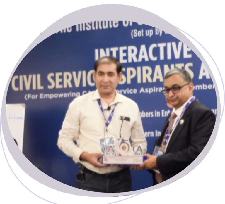 Bibhash Sharma with CA Sanjay Agarwal Chairman CMEPS ICAI at Civil Services Preparation Workshop India Habitat Centre New Delhi discussing UPSC and Sociology Optional preparation